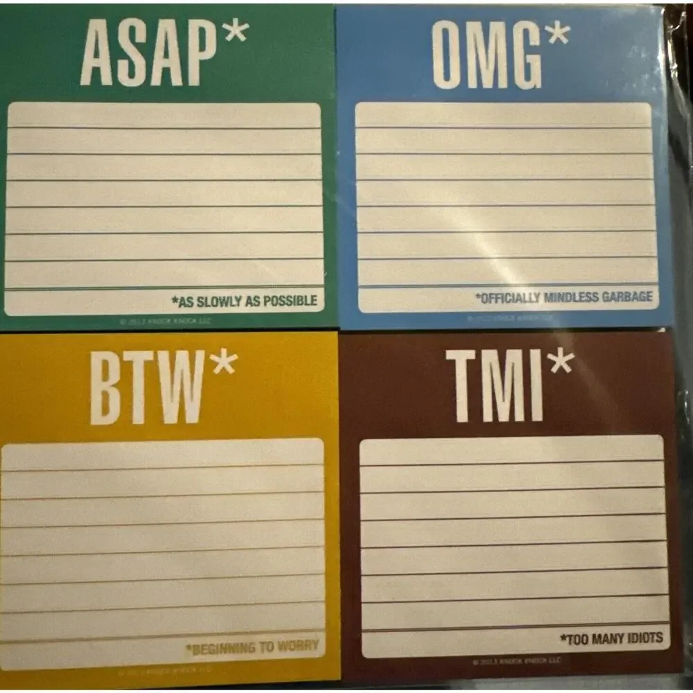 Clever Sticky Notes WTF ASAP TMI Funny Colleague Coworker Gift Knock Knock NEW
